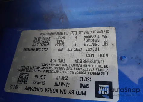 2015 Chevrolet Trax 1Ls z USA, uszkodzony, nr VIN KL7CJPSB9FB216084